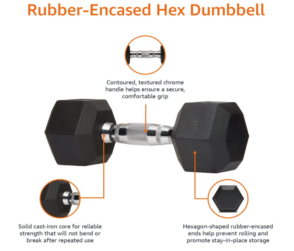 how to make working out at home easy  - Amazon Basics Rubber Encased Hex Dumbbell Hand Weight