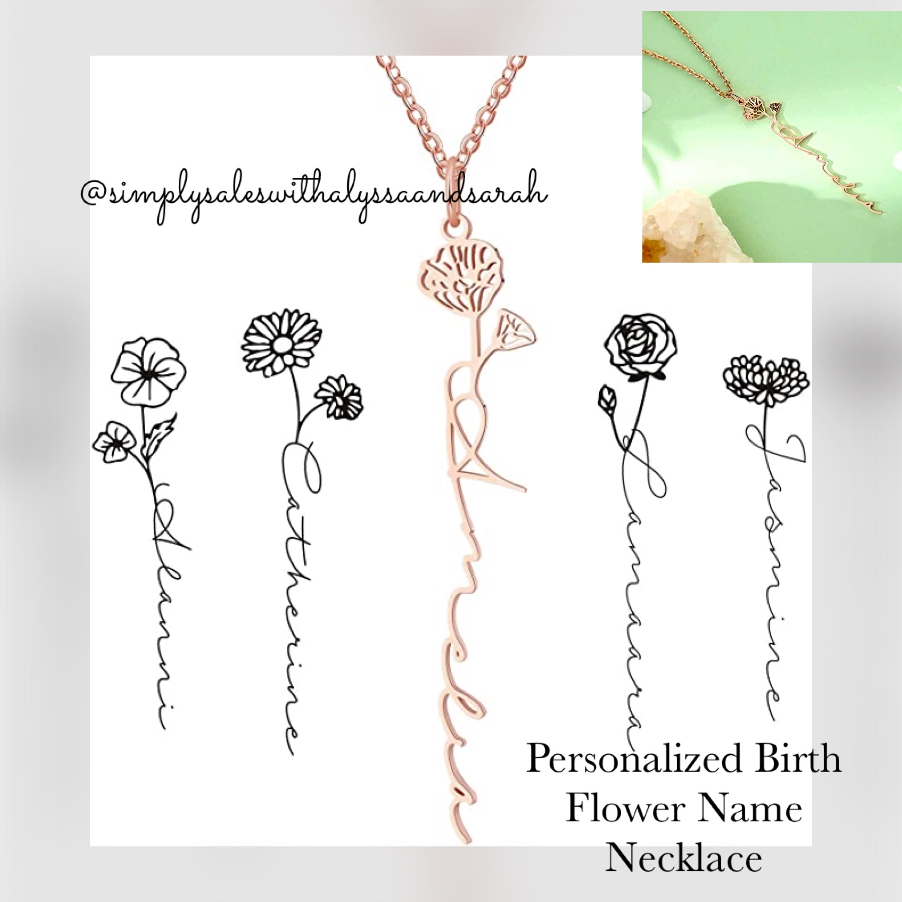 Personalized birth flower name necklace