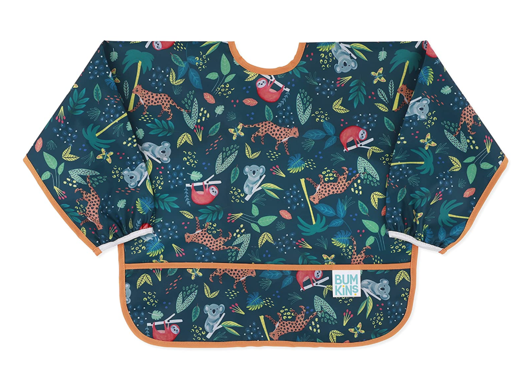 Baby bib with tropical print with animals