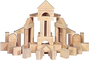 A set of wooden building blocks in the shape of a castle