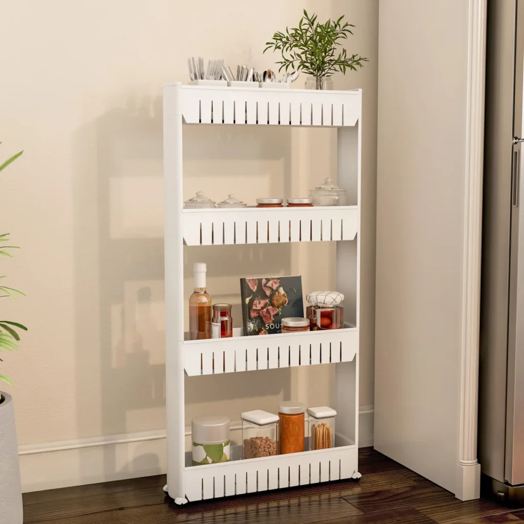 Lavish storage rack holding kitchen items