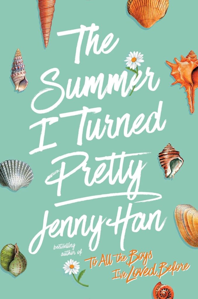 Cover of 'The Summer I Turned Pretty' by Jenny Han, featuring seashells and a floral design on a teal background.