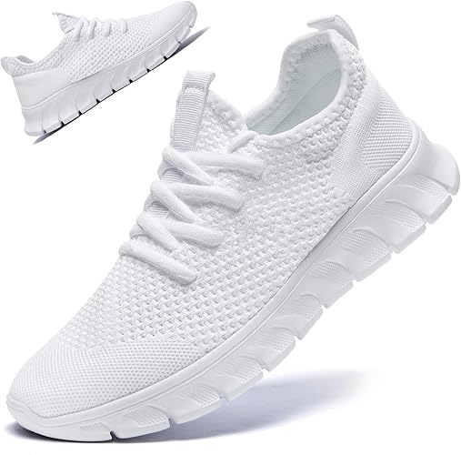 Stylish white athletic shoes featuring a breathable design and flexible sole for comfort and performance.