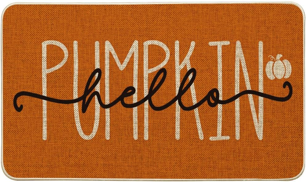 Hello Pumpkin Burnt Orange Door Mat.
