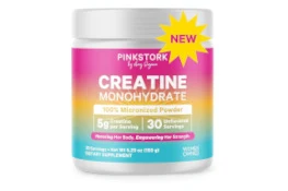 Creatine monohydrate powder from Pink Stork, 5g per serving, 30 servings, designed for women's health and strength.