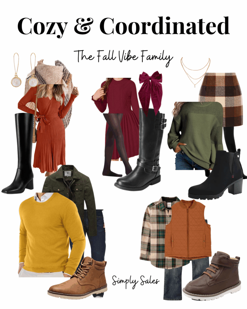 Fall fashion collage featuring coordinated outfits, accessories, and footwear for a cozy seasonal look.