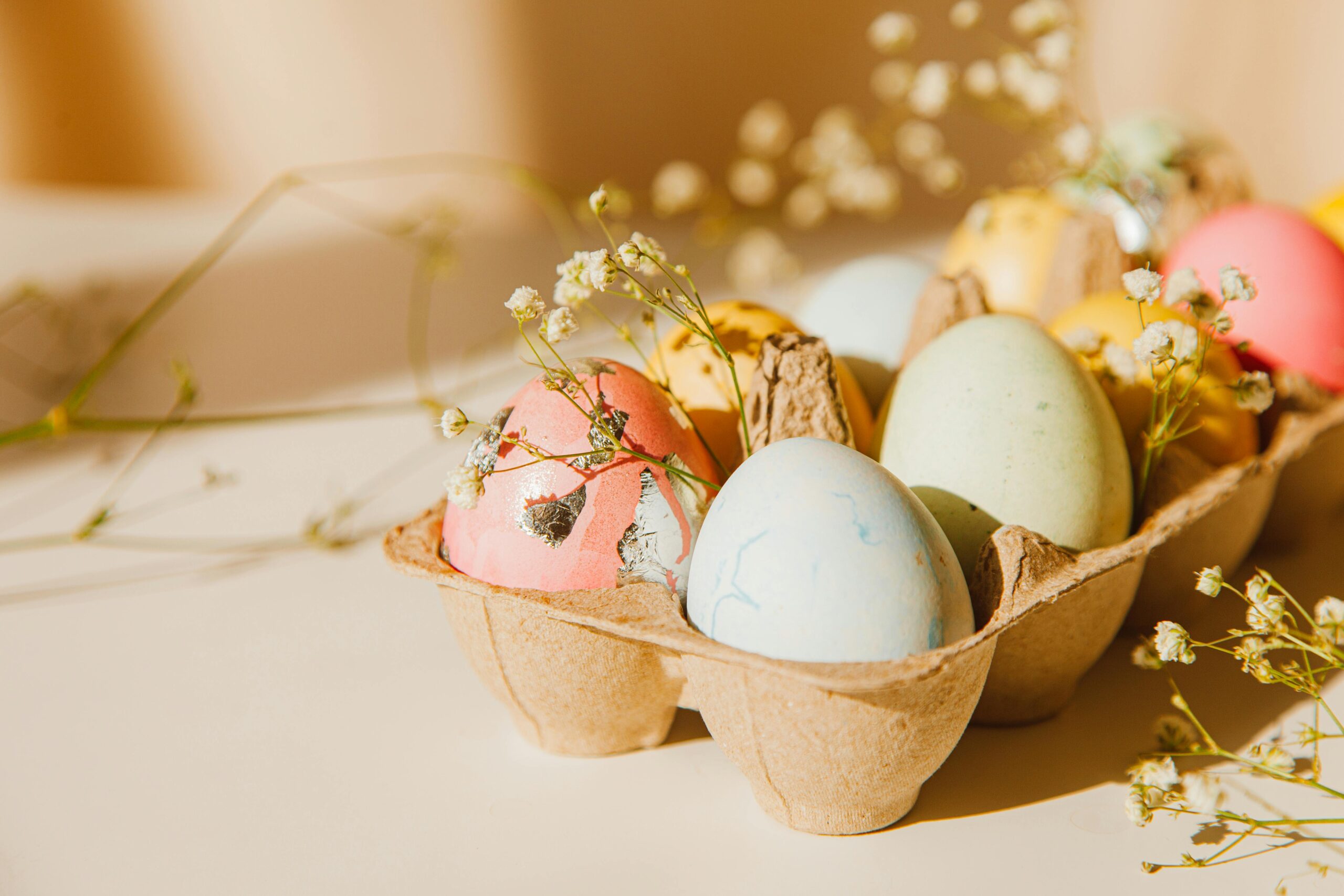 Painted Easter Eggs in egg holder.