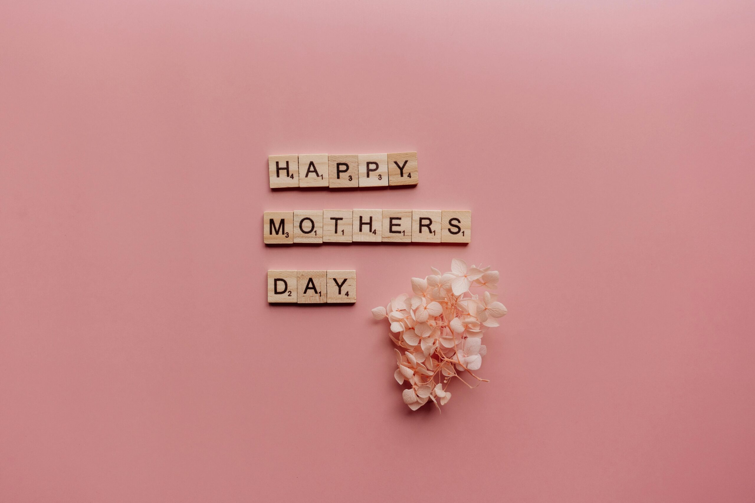 Happy Mother's Day Scrabble Letters on pink background