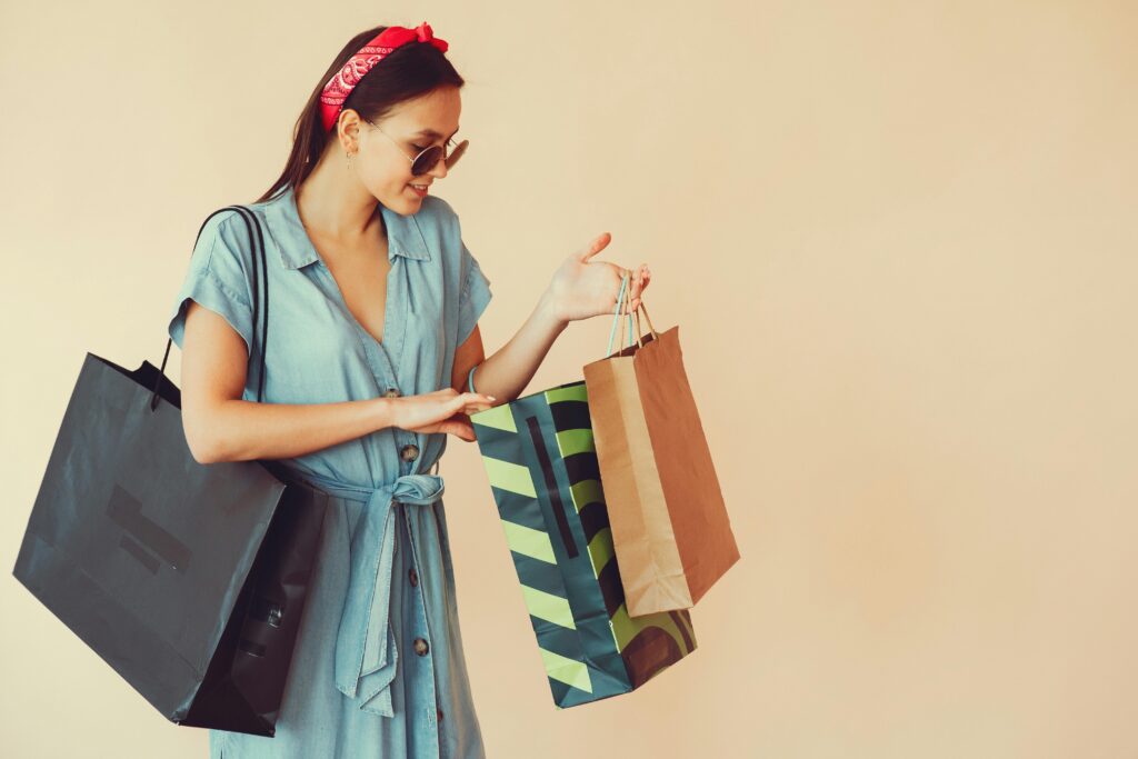 Woman with Shopping Bags during spring shopping season.