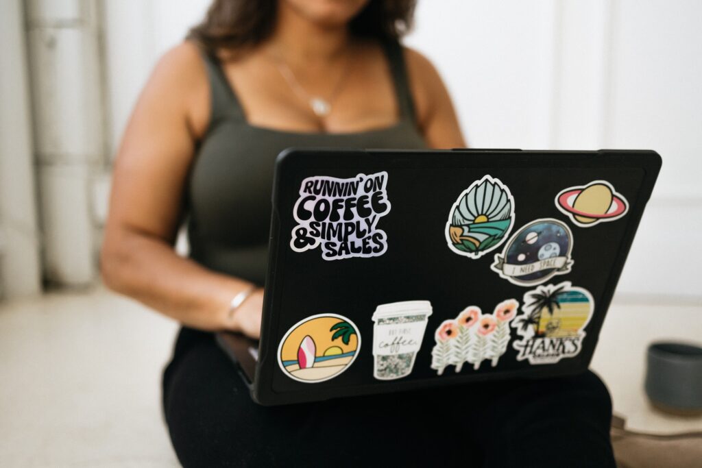 Sarah Baker working on the Simply Picks app at her computer