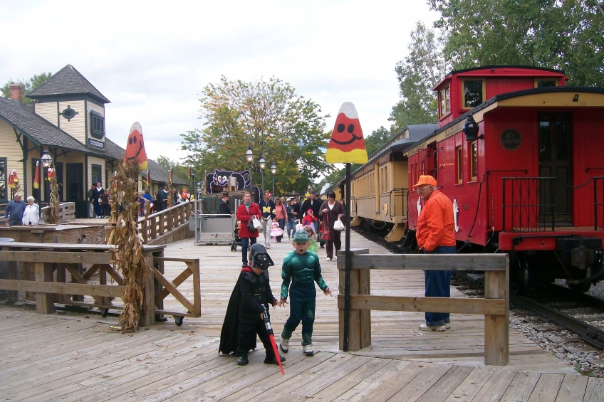 Kids in costume trick or treating at Crossroads Village Halloween Ghosts and Goodies in Flint