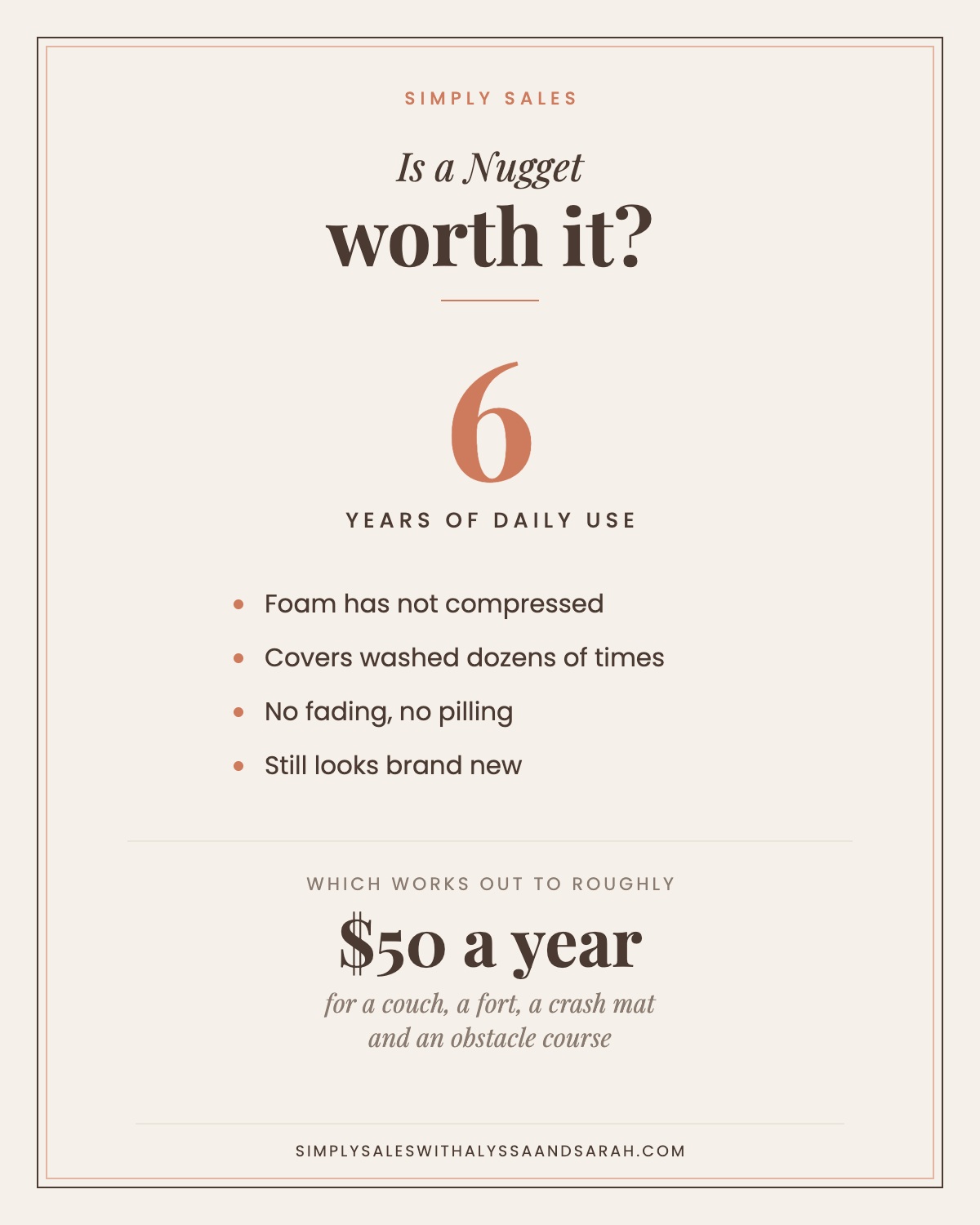 Is a Nugget worth it — six years of daily use, foam not compressed, about  a year