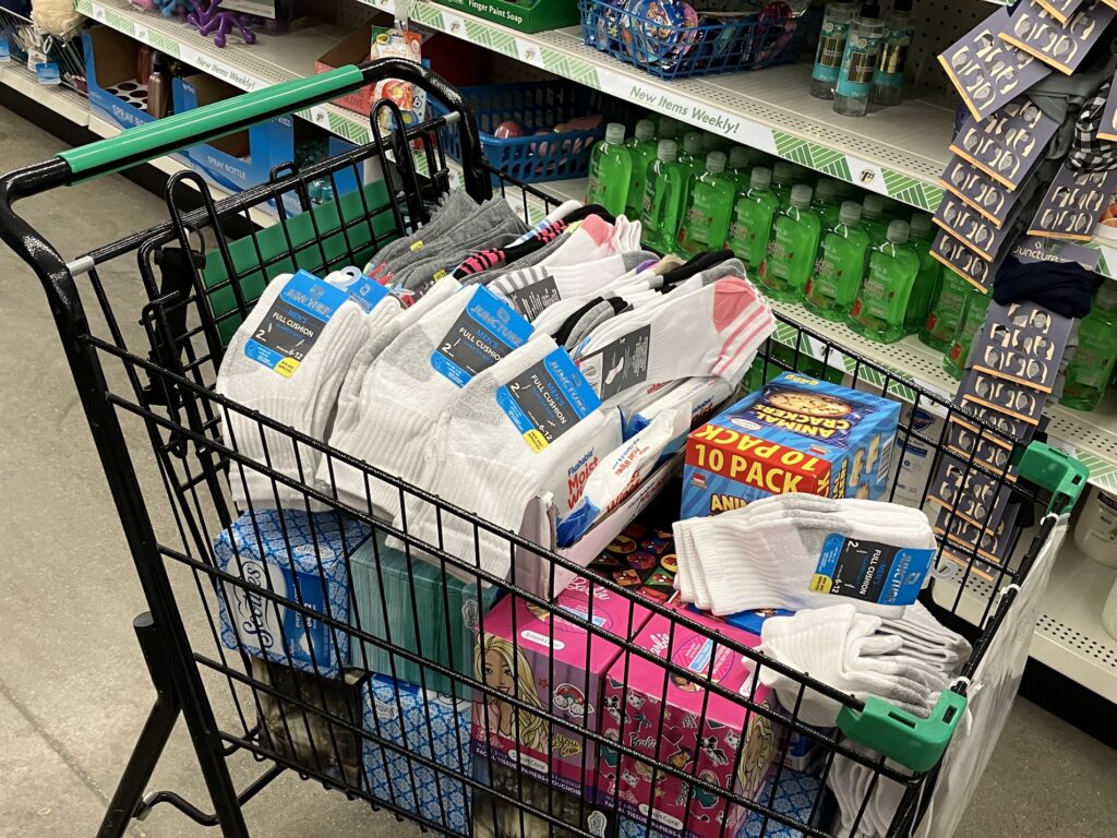 Shopping cart full of socks