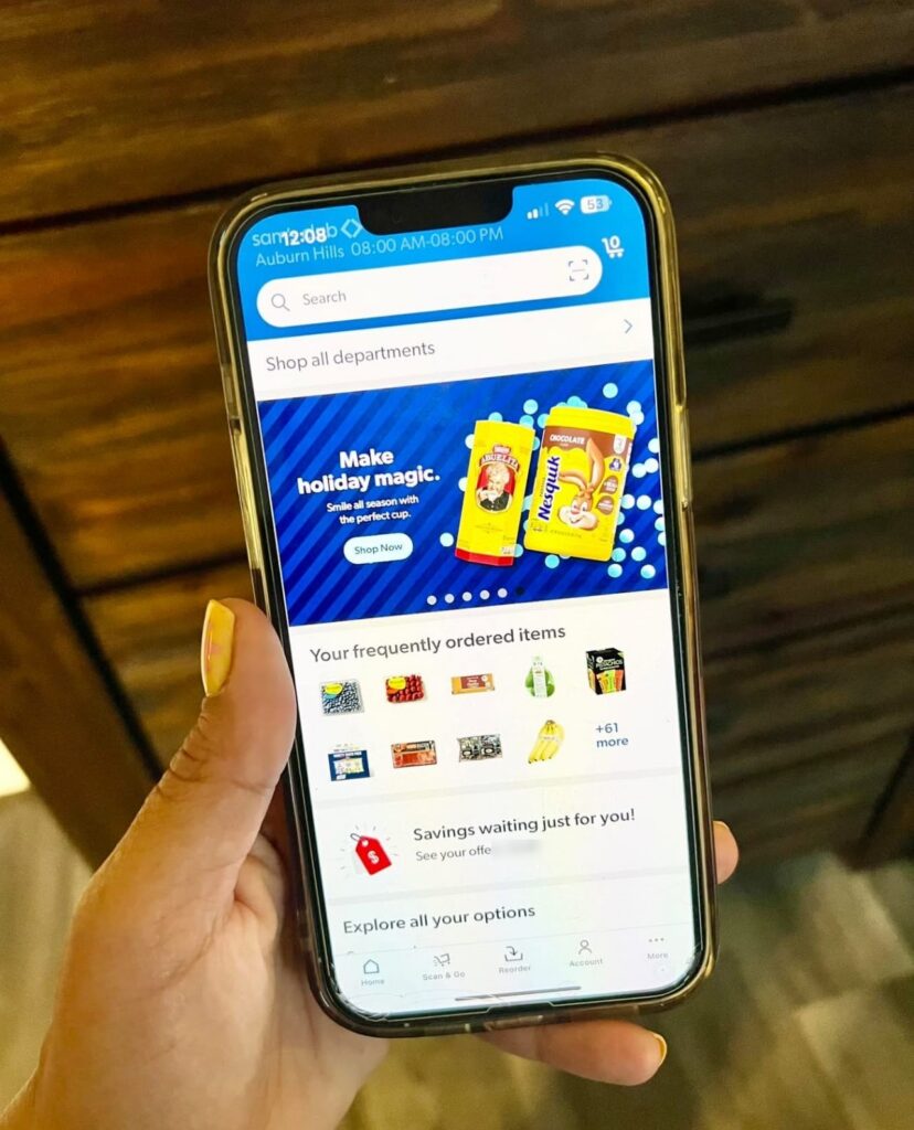 Sam's Club app on a phone showing the home screen