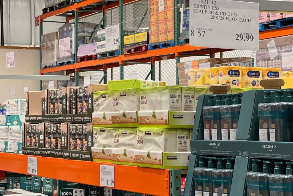Warehouse club aisle with bulk products