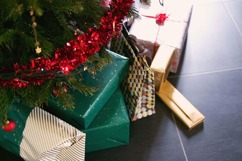 Wrapped Christmas presents under the tree